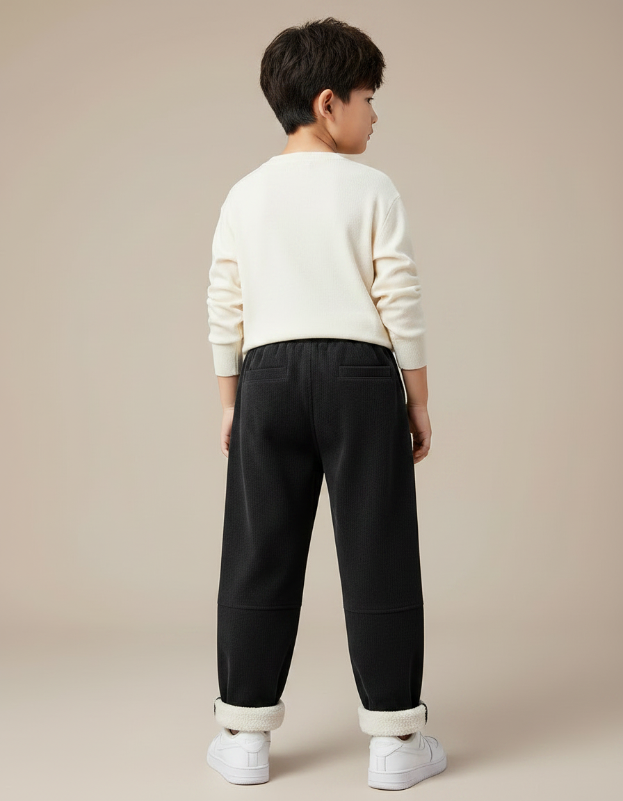 Pantalon Noir Côtelé Doublé Chaud Garçon Hiver - Cordé - vue 2