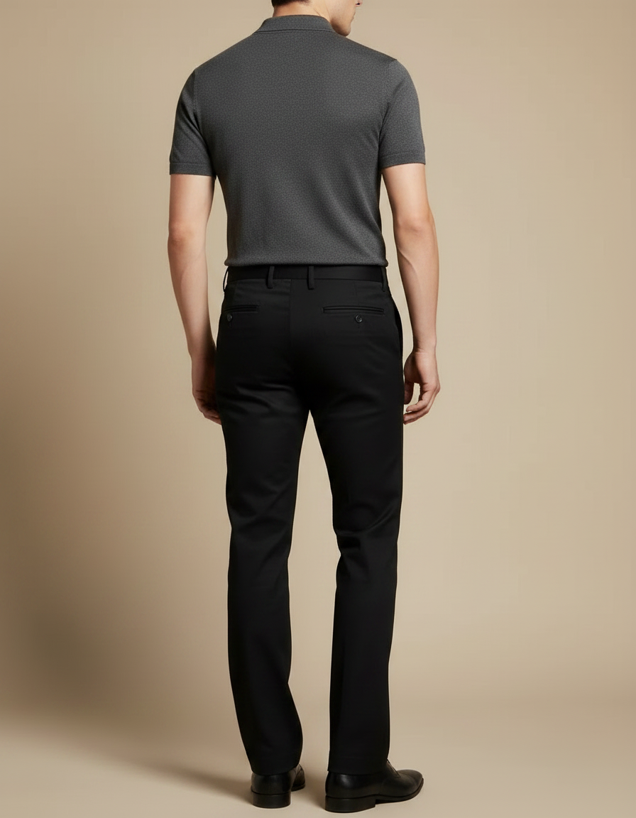 Pantalon Noir Droit Classique Élégant Homme - Gabardine - vue 2