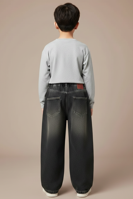 Pantalon Noir Jean Ample Décontracté Garçon - vue 2