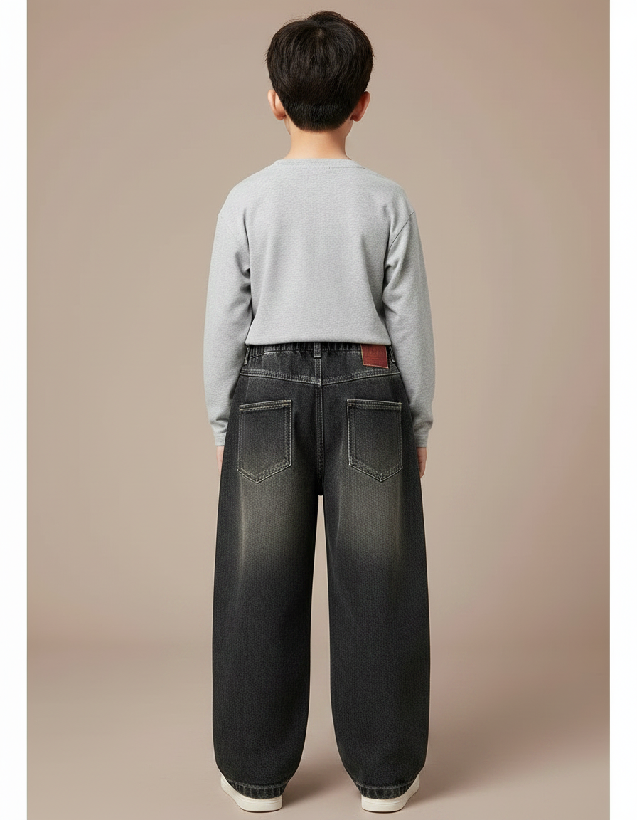 Pantalon Noir Jean Ample Décontracté Garçon - vue 2
