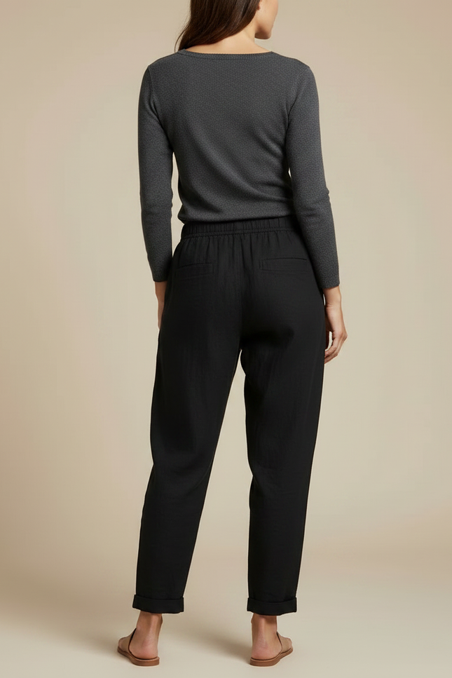 Pantalon Utilitaire Noir Femme - Lin - vue 2