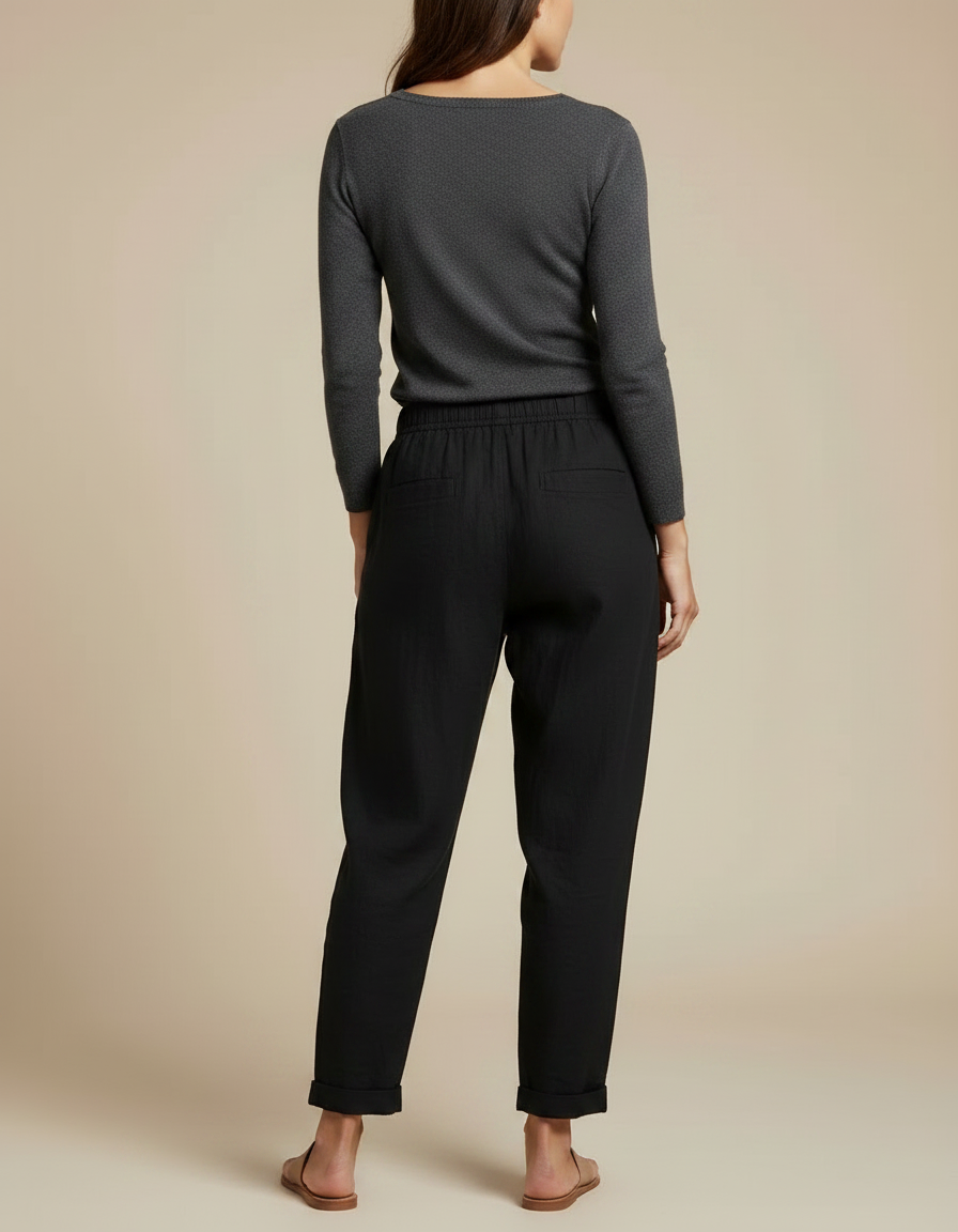 Pantalon Utilitaire Noir Femme - Lin - vue 2