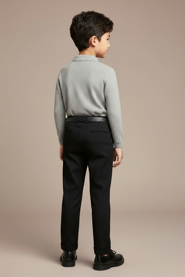 Pantalon Noir Élégant Garçon Droit Classique Ceinturé - Gabardine - vue 2
