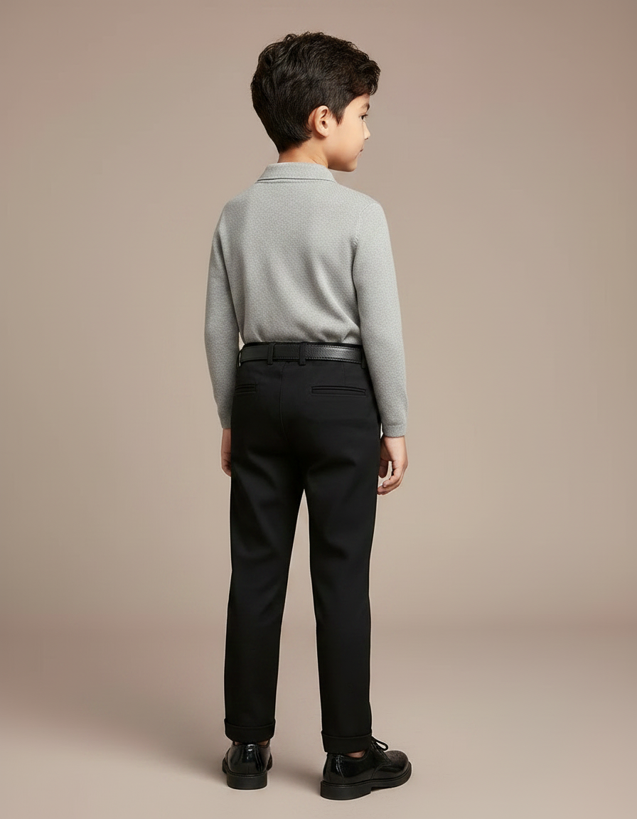 Pantalon Noir Élégant Garçon Droit Classique Ceinturé - Gabardine - vue 2