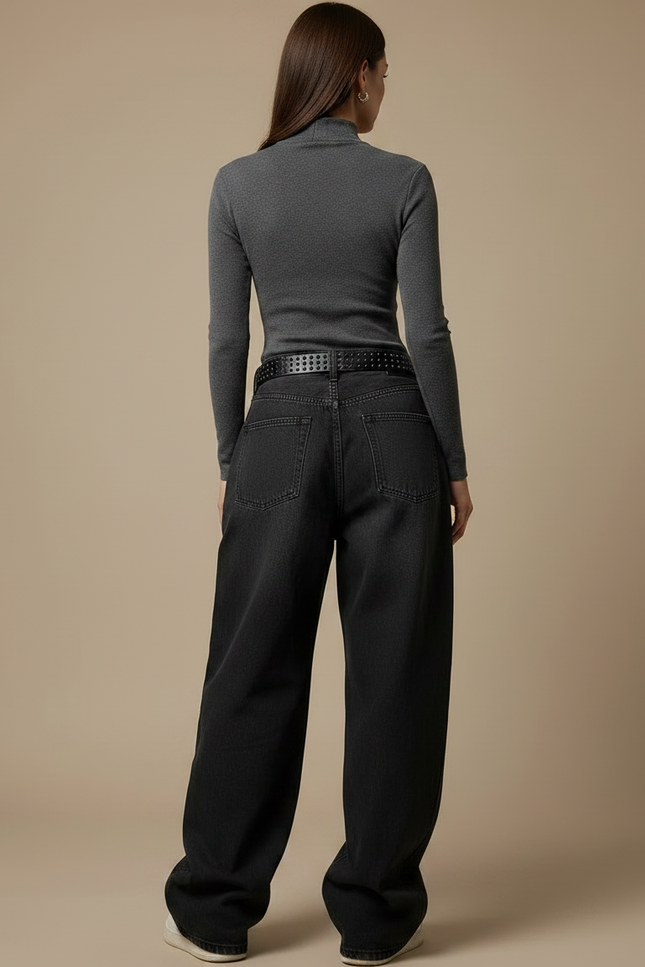 Pantalon Noir Large Brodé Croix Gothique Décontracté - Jean - vue 2