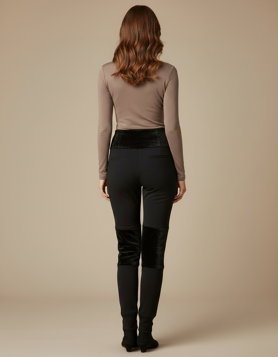 Pantalon Noir Velours Femme Élastique Chaud Hiver - vue 2