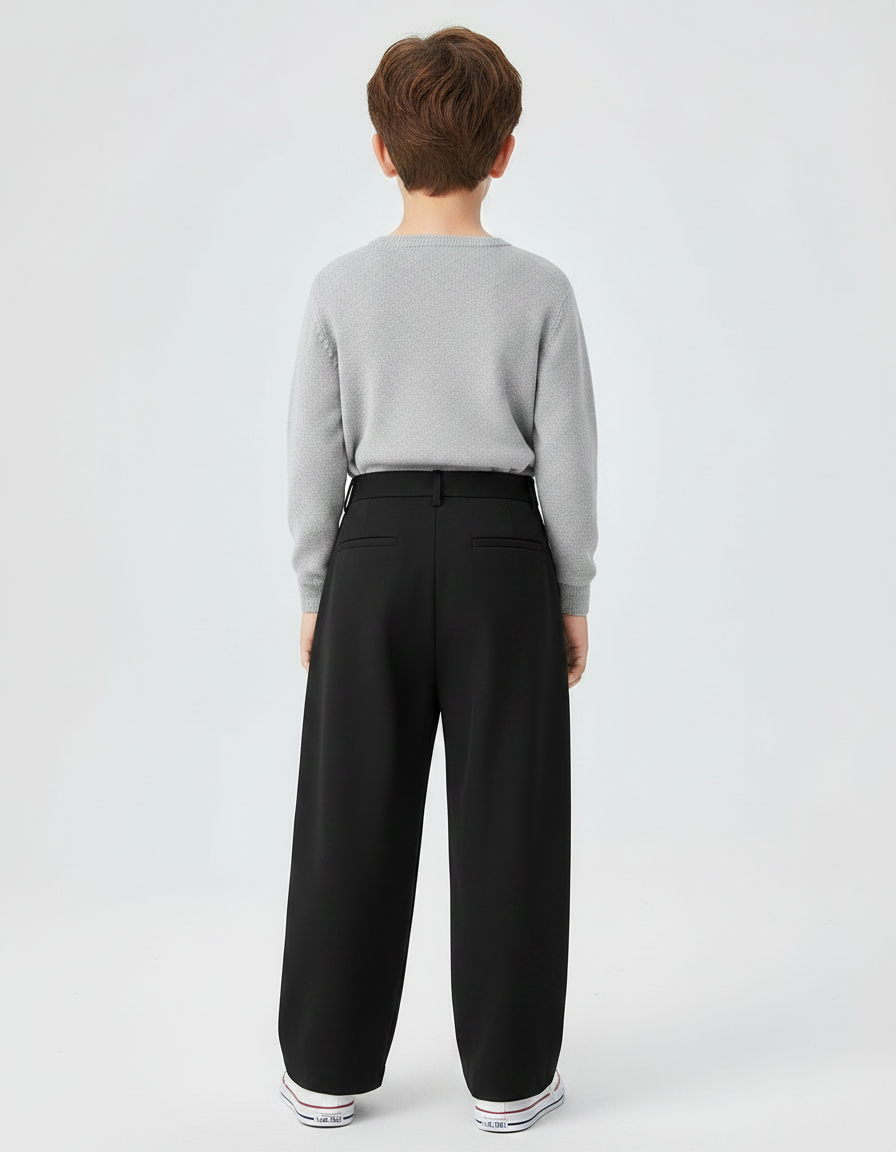 Pantalon Noir Ample Plissé Élégant Garçon - Polyester - vue 2