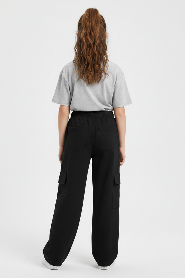 Pantalon Noir Cargo Ample Coton Fille - Molleton - vue 2