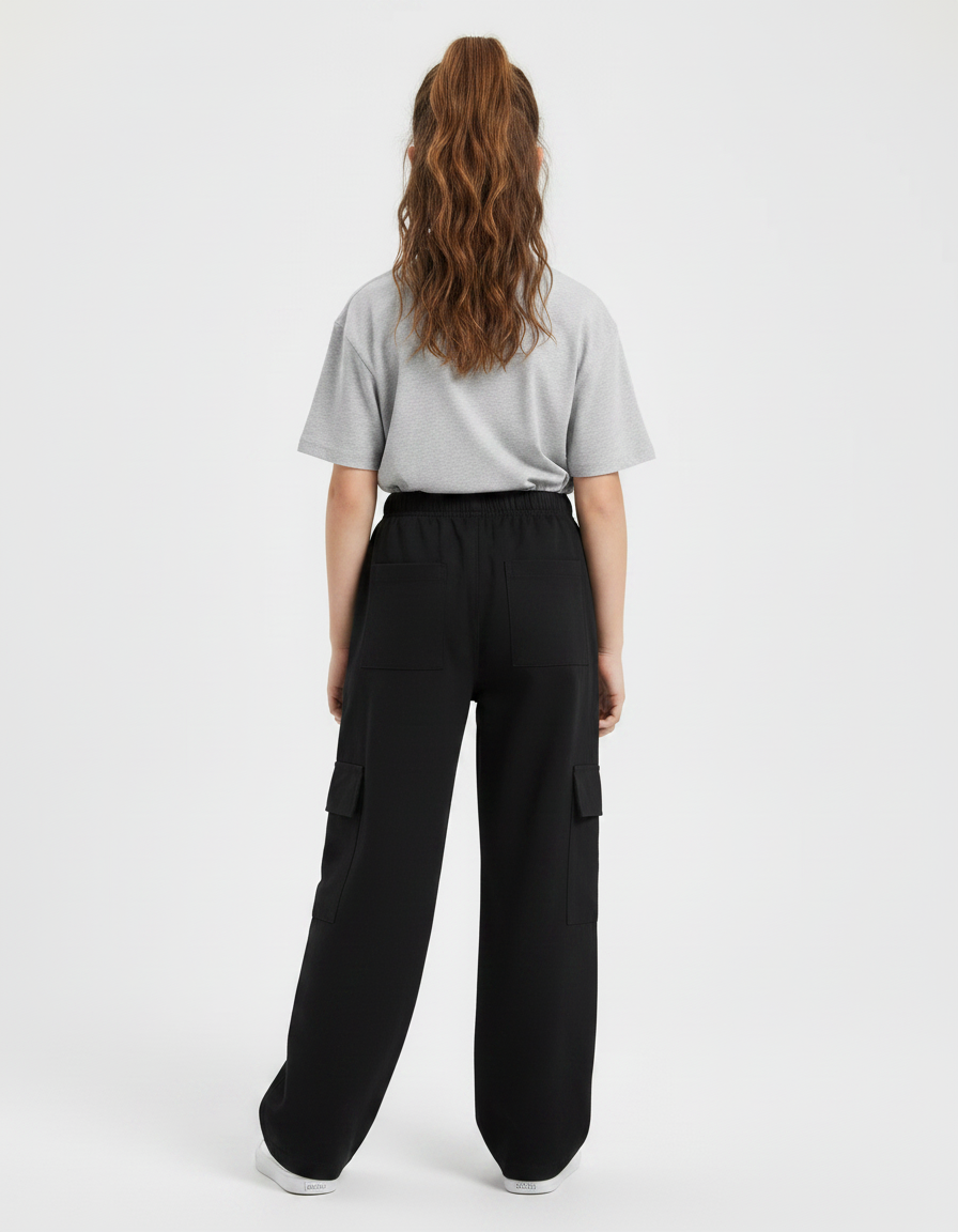 Pantalon Noir Cargo Ample Coton Fille - Molleton - vue 2