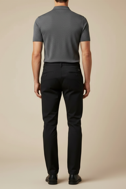 Pantalon Noir Homme Coton Droit Élégant Décontracté - Gabardine - vue 2