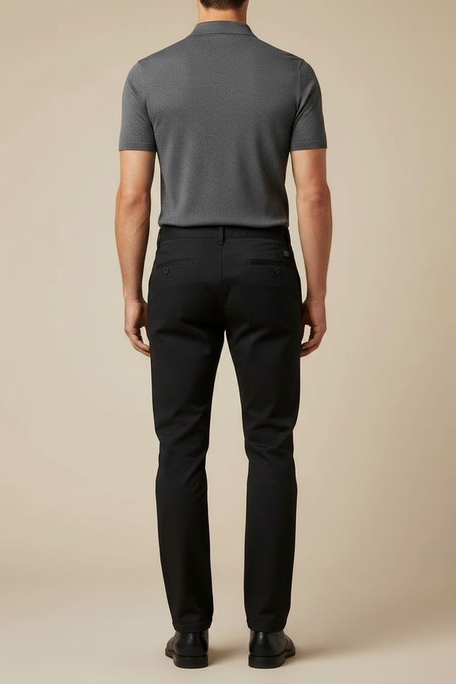 Pantalon Noir Homme Coton Droit Élégant Décontracté - Gabardine - vue 2