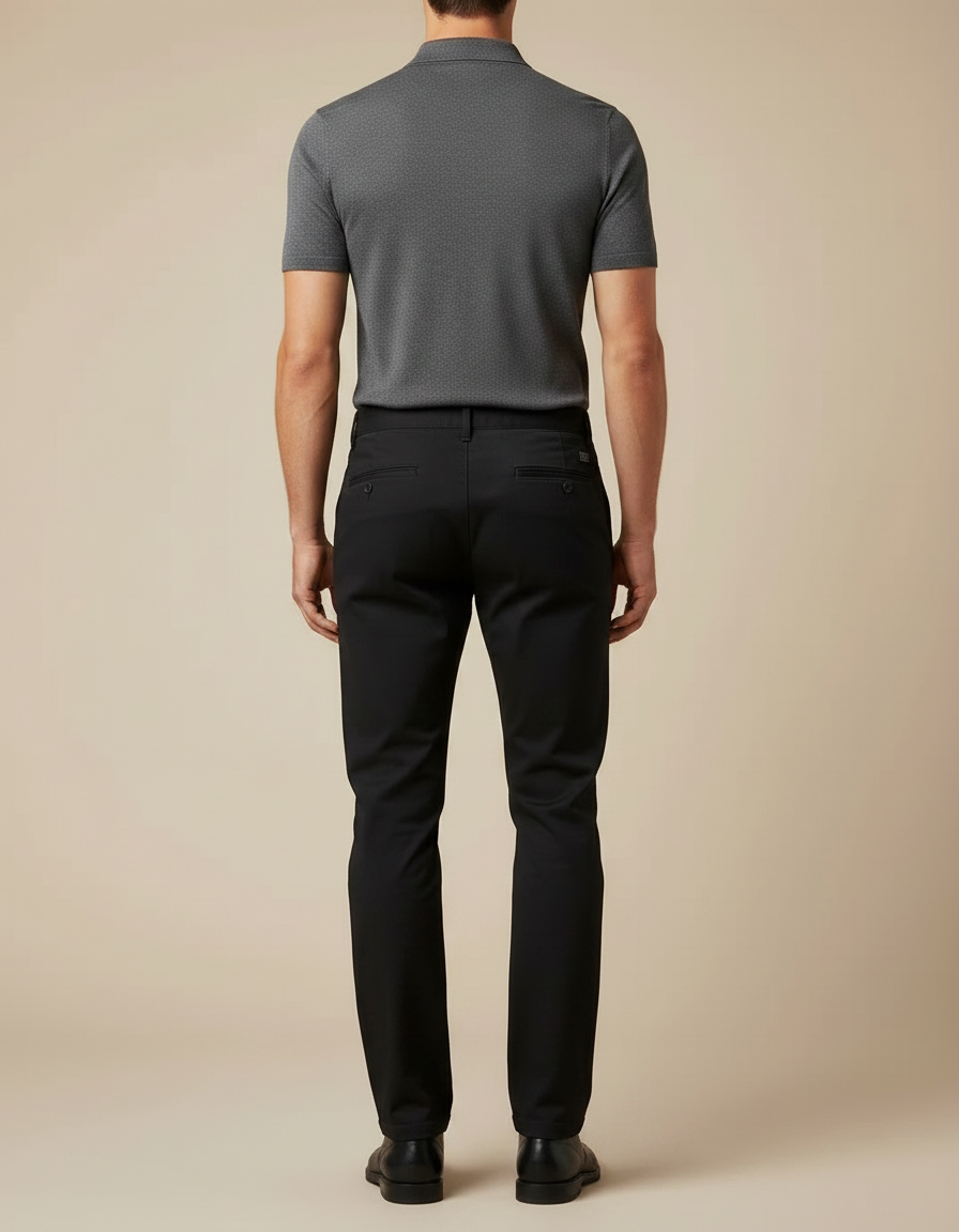 Pantalon Noir Homme Coton Droit Élégant Décontracté - Gabardine - vue 2