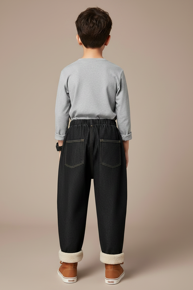 Pantalon Noir Garçon, Doublé Polaire, Ample, Hiver, Décontracté - Jean - vue 2
