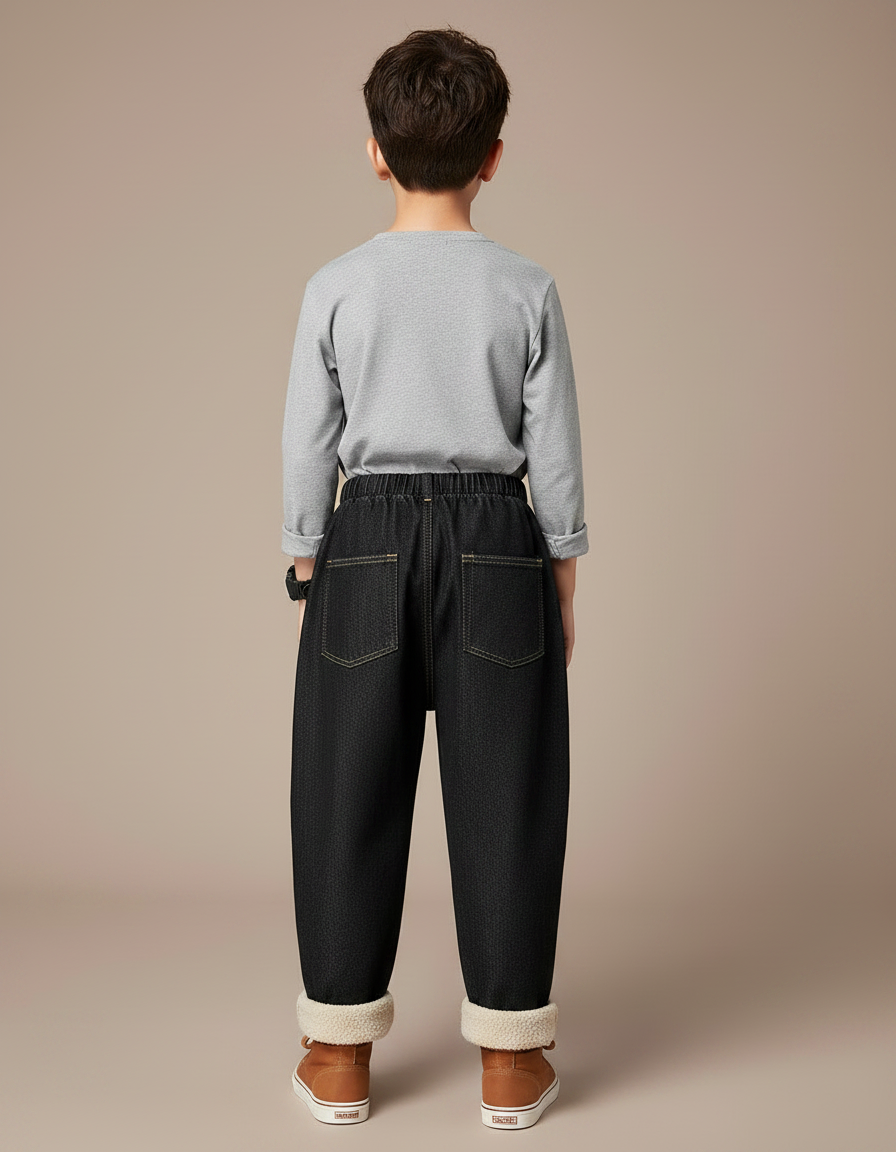 Pantalon Noir Garçon, Doublé Polaire, Ample, Hiver, Décontracté - Jean - vue 2
