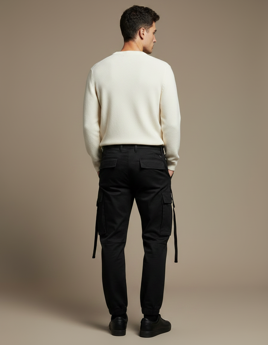 Pantalon Noir Cargo Homme Ample Décontracté Urbain - Toile - vue 2