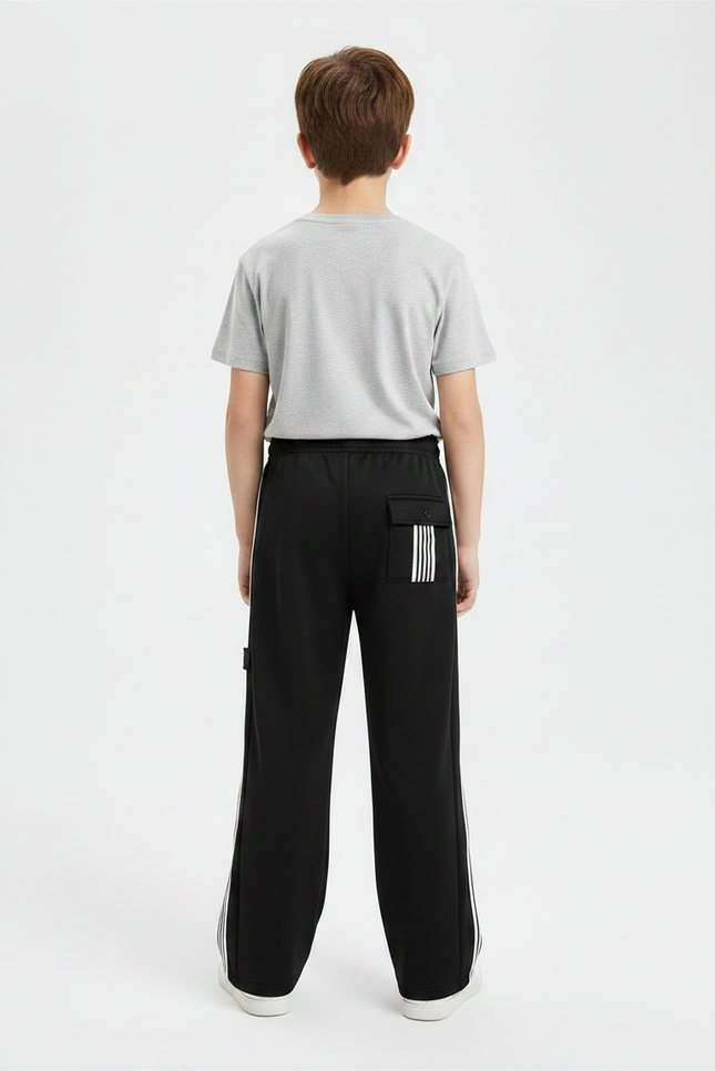 Pantalon Noir Garçon Ample Sport Rayures Latérales - Molleton - vue 2