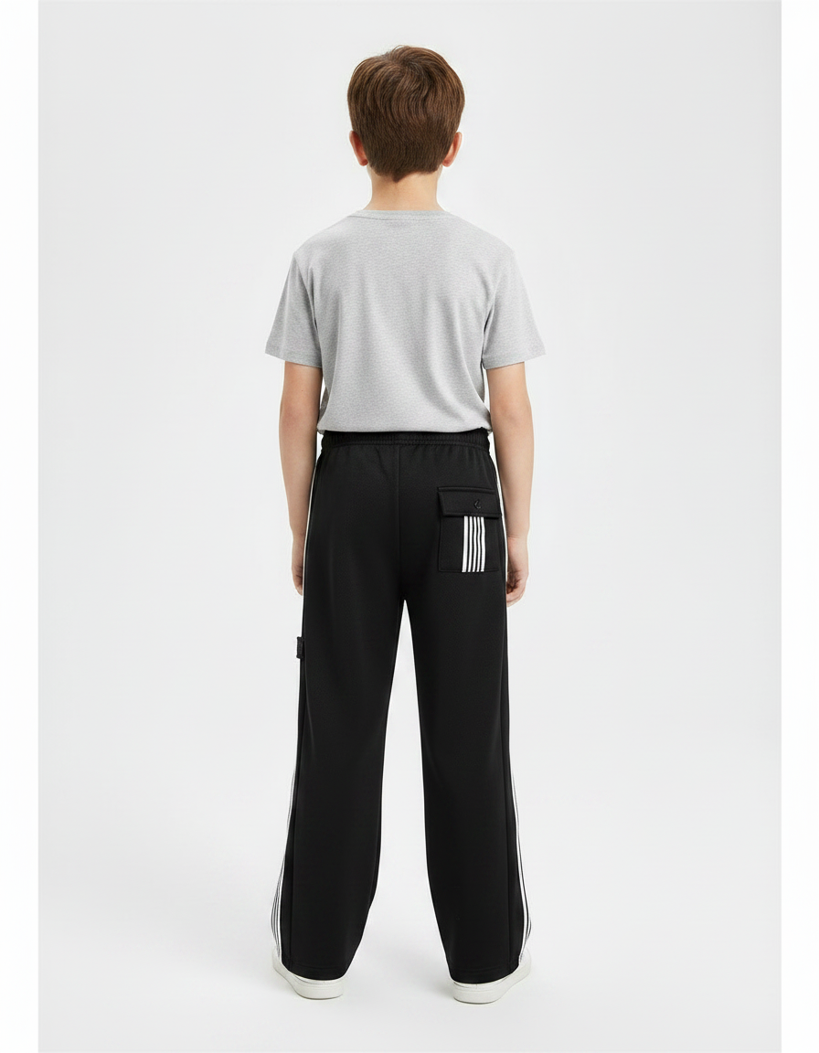 Pantalon Noir Garçon Ample Sport Rayures Latérales - Molleton - vue 2