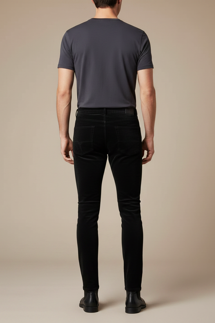 Pantalon Noir Velours Côtelé Slim Homme Élégant - Cordé - vue 2
