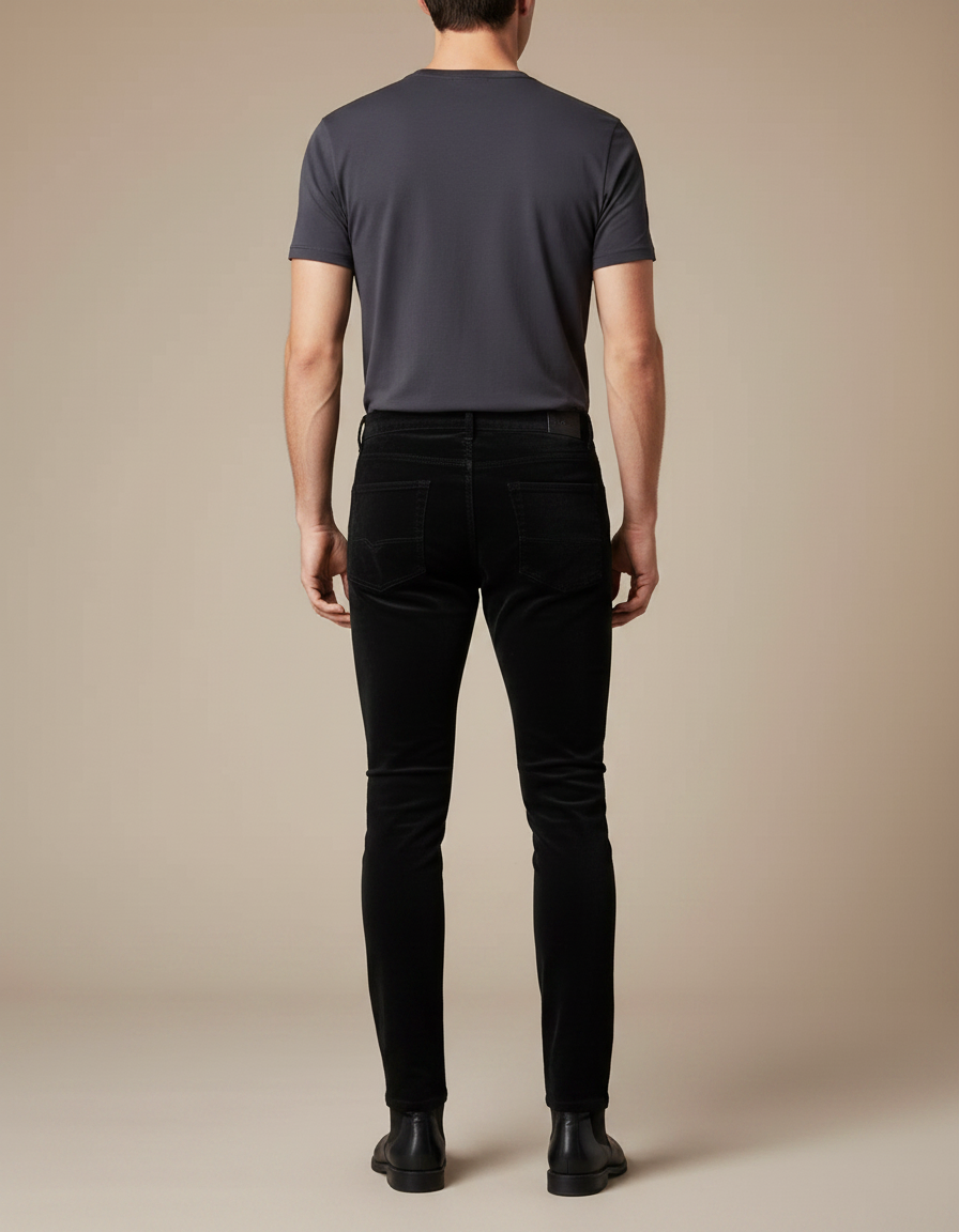 Pantalon Noir Velours Côtelé Slim Homme Élégant - Cordé - vue 2