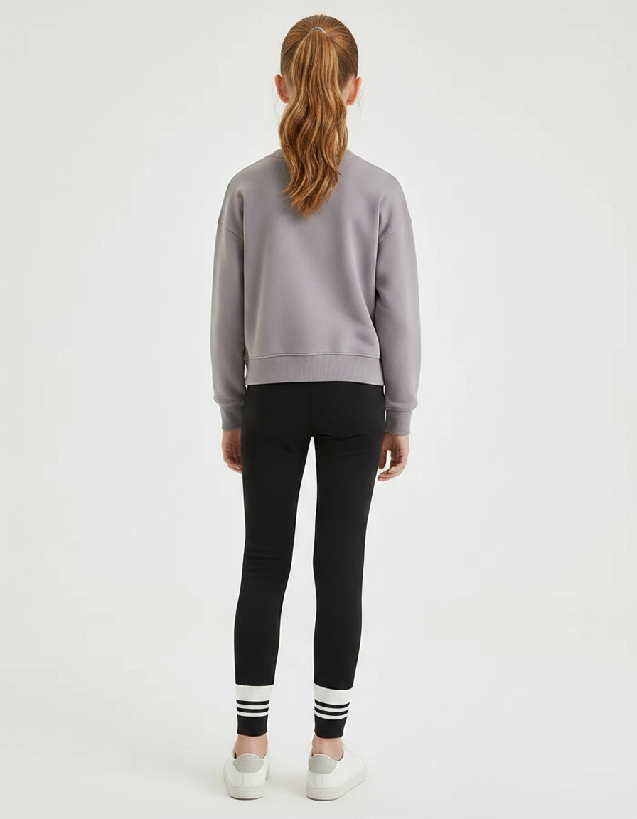 Pantalon Noir Leggings Sportif Rayures Blanches Confortable Fille - Polyester - vue 2