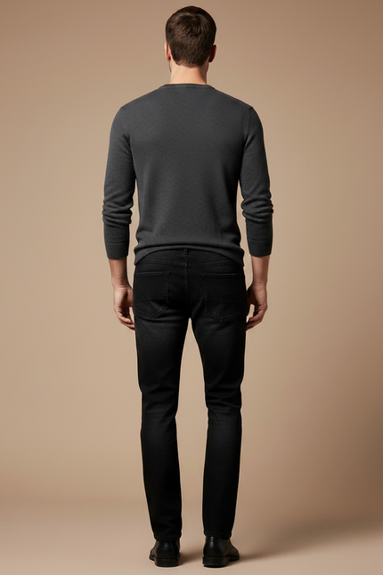 Pantalon Noir Homme Délavé Droit Décontracté - Jean - vue 2