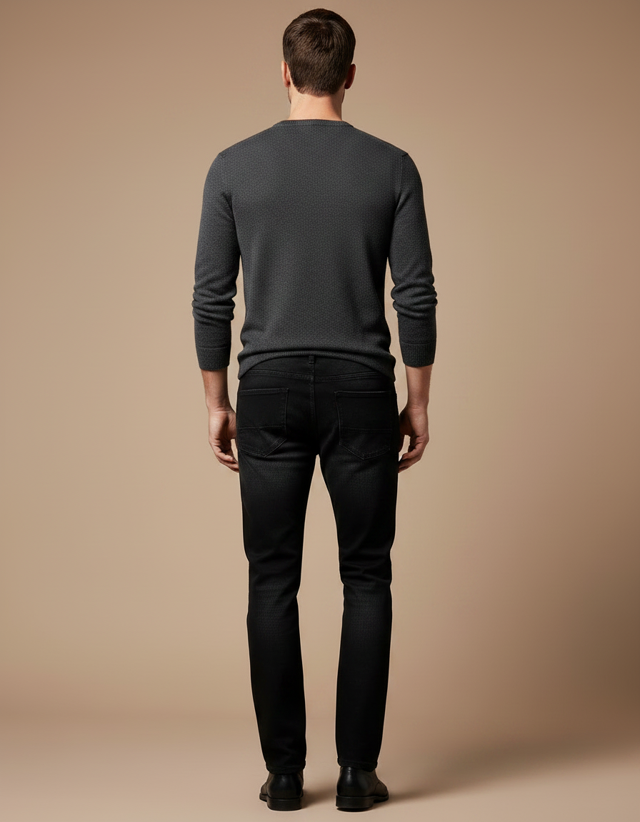 Pantalon Noir Homme Délavé Droit Décontracté - Jean - vue 2