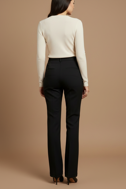 Pantalon Noir Femme Taille Haute Droit Élégant Classique - Polyester - vue 2