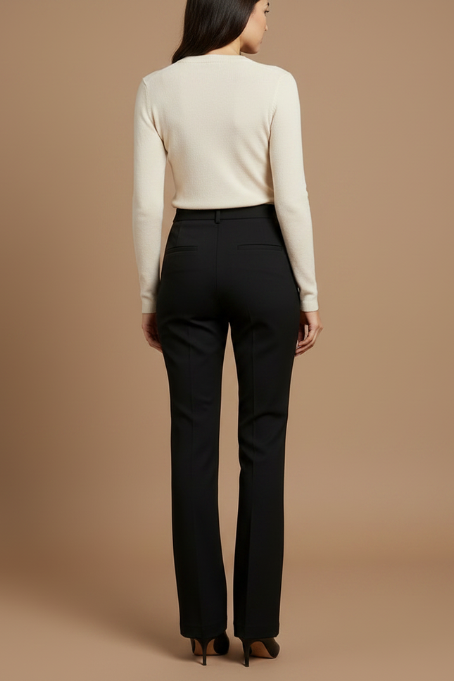 Pantalon Noir Femme Taille Haute Droit Élégant Classique - Polyester - vue 2