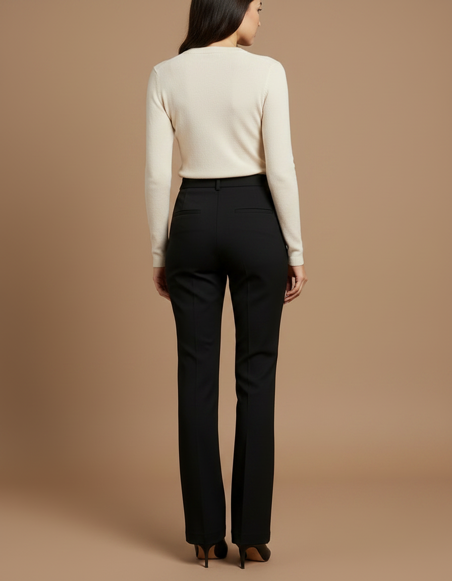 Pantalon Noir Femme Taille Haute Droit Élégant Classique - Polyester - vue 2