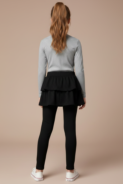 Pantalon Noir Legging Jupe-culotte Superposée Fille Coton - vue 2