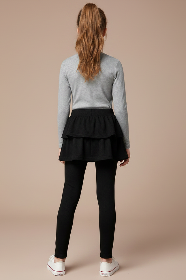 Pantalon Noir Legging Jupe-culotte Superposée Fille Coton - vue 2