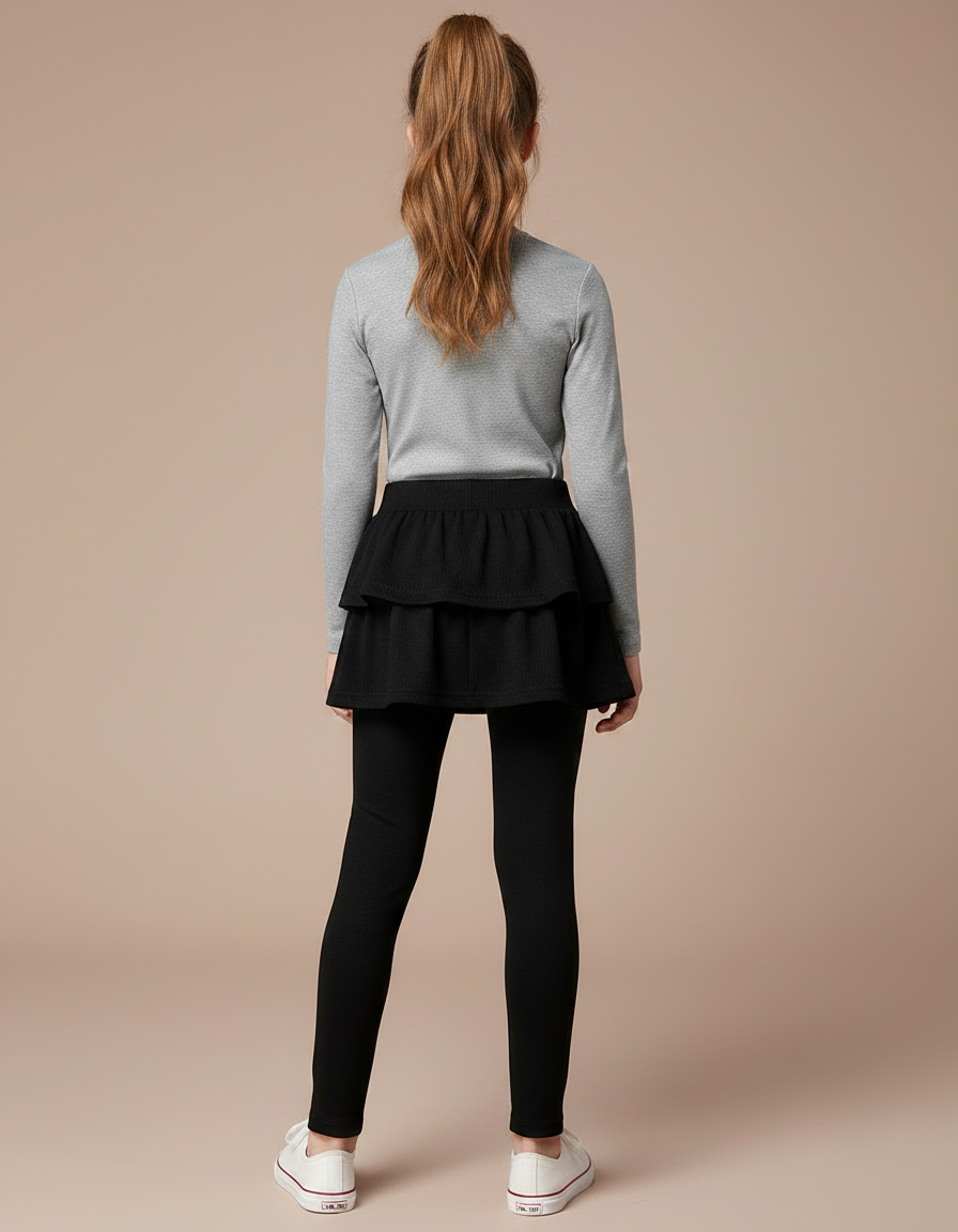 Pantalon Noir Legging Jupe-culotte Superposée Fille Coton - vue 2