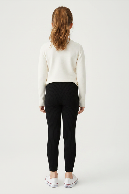 Pantalon Noir Côtelé Enfant Confortable Élastique - Maille - vue 2