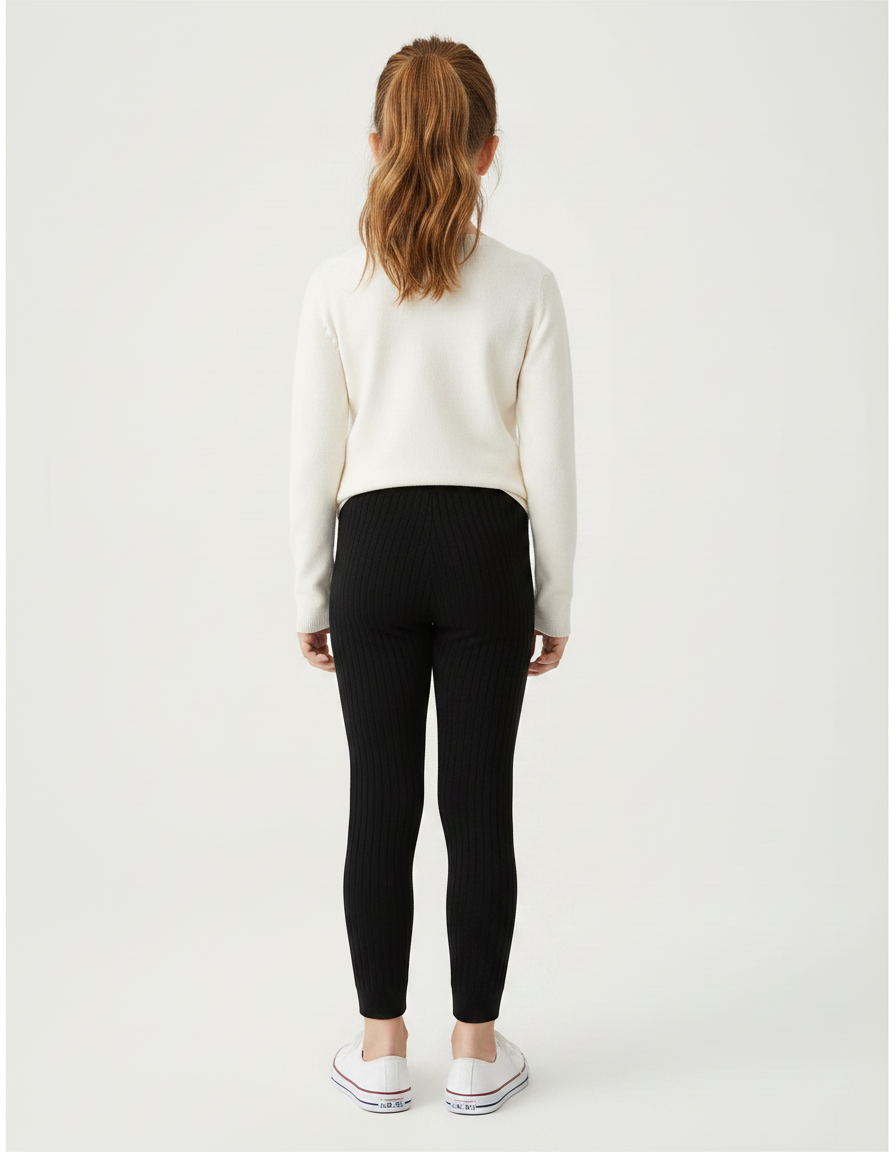 Pantalon Noir Côtelé Enfant Confortable Élastique - Maille - vue 2