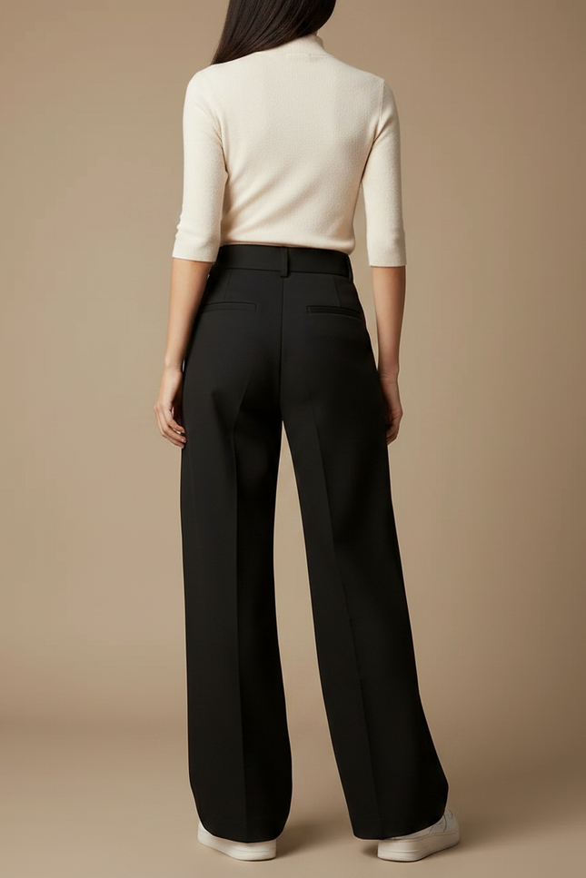 Pantalon Noir Ample Plissé Décontracté Femme - Gabardine - vue 2