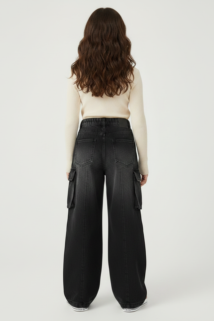 Pantalon Noir Cargo Ample Denim Fille Décontracté - Jean - vue 2