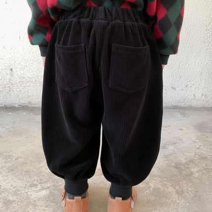 Pantalon Noir Côtelé Ample Harem Enfant - Cordé