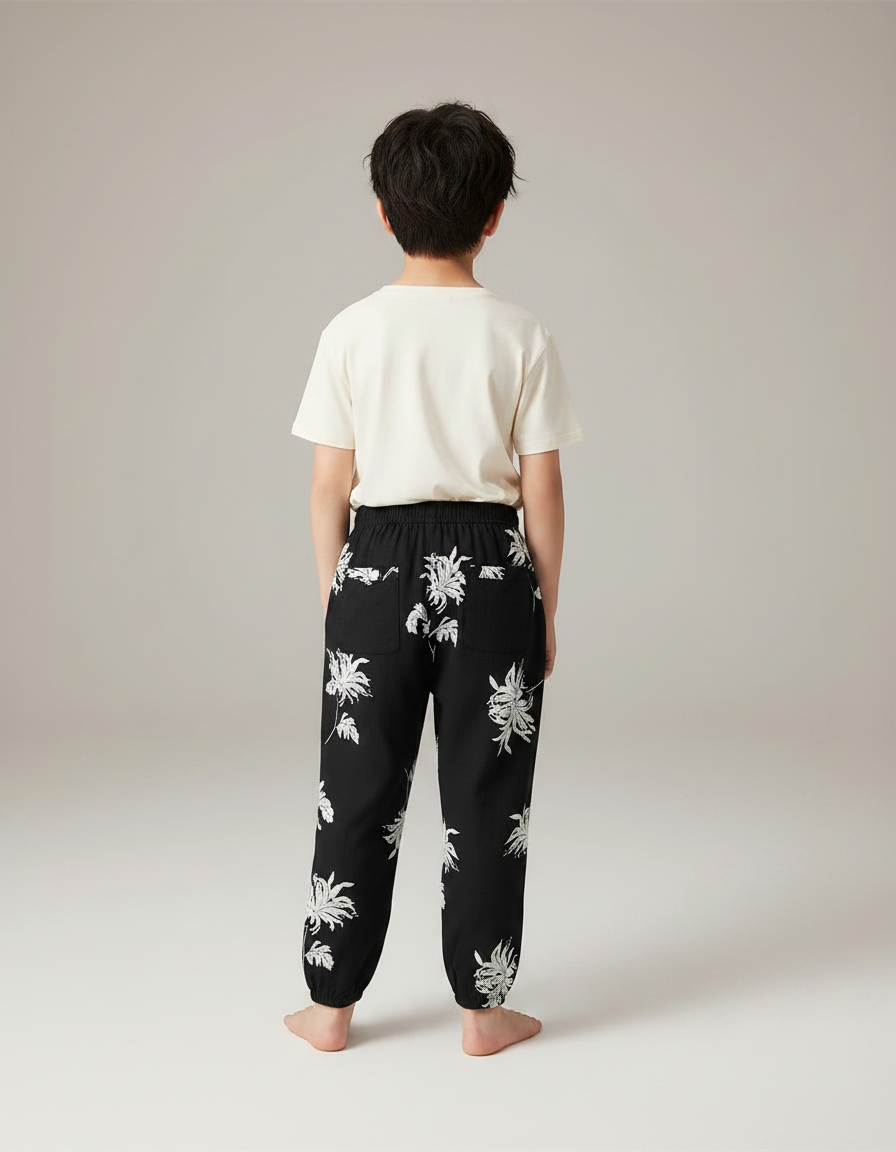 Pantalon Fluide Imprimé Noir Et Blanc - Viscose - vue 2