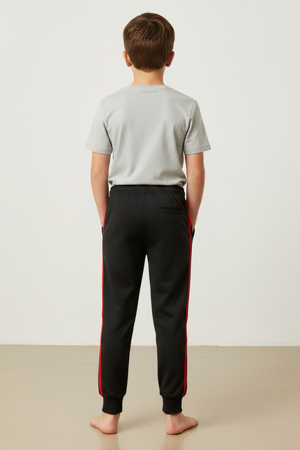 Pantalon Noir Garçon Sport Rayures Rouges Coton - Molleton - vue 2