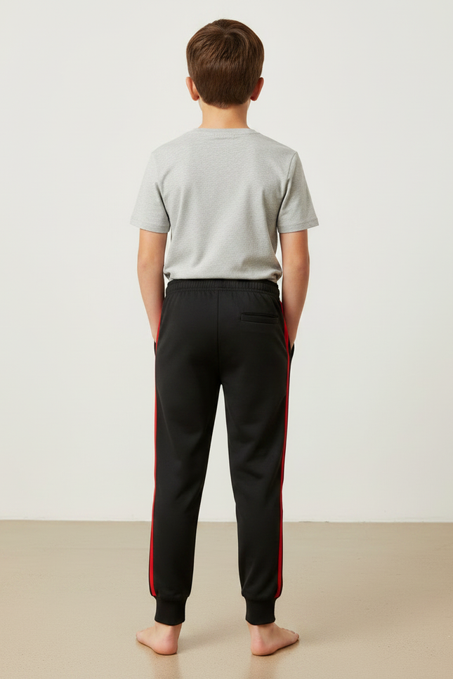 Pantalon Noir Garçon Sport Rayures Rouges Coton - Molleton - vue 2