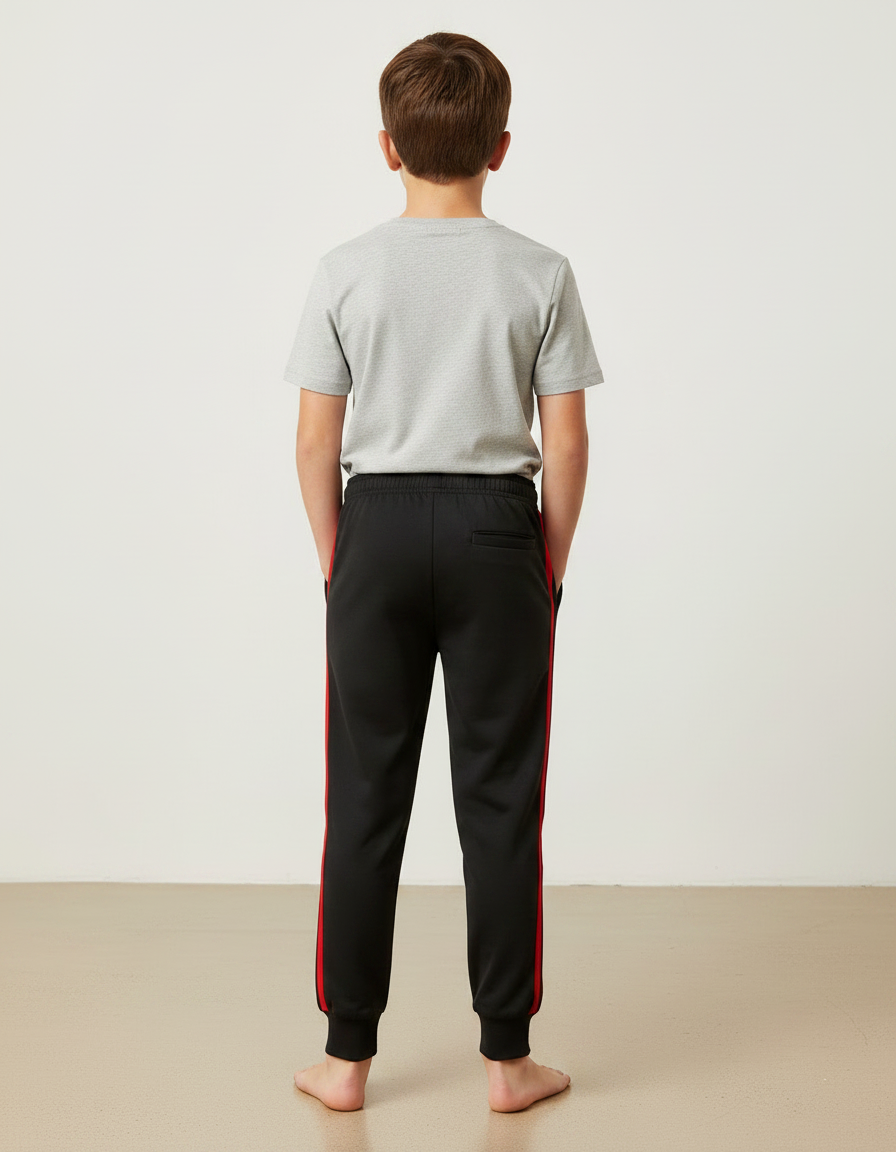 Pantalon Noir Garçon Sport Rayures Rouges Coton - Molleton - vue 2