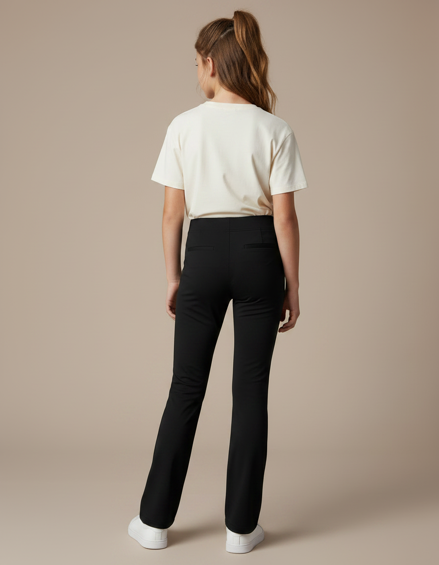 Pantalon Noir Taille Haute Évasé Fille Confortable - Maille - vue 2