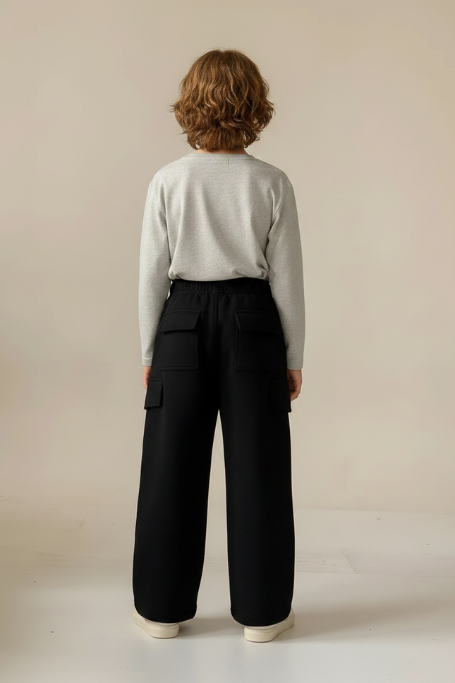 Pantalon Noir Cargo Ample Garçon Molletonné Chaud - vue 2