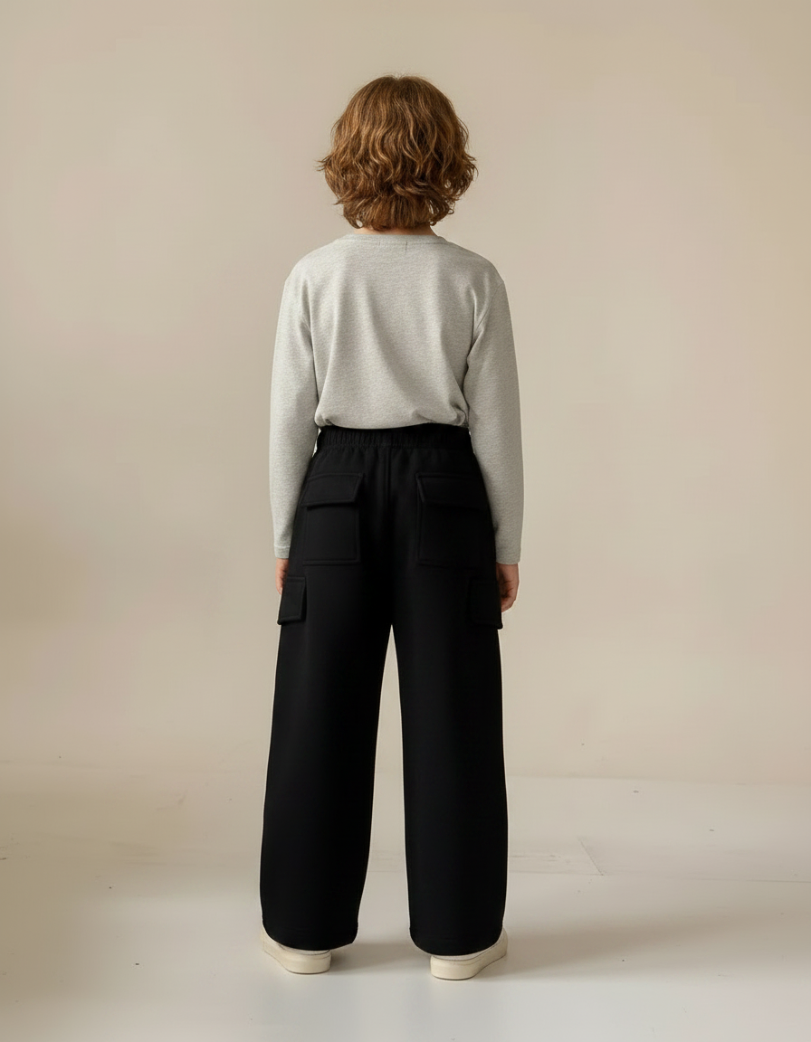 Pantalon Noir Cargo Ample Garçon Molletonné Chaud - vue 2