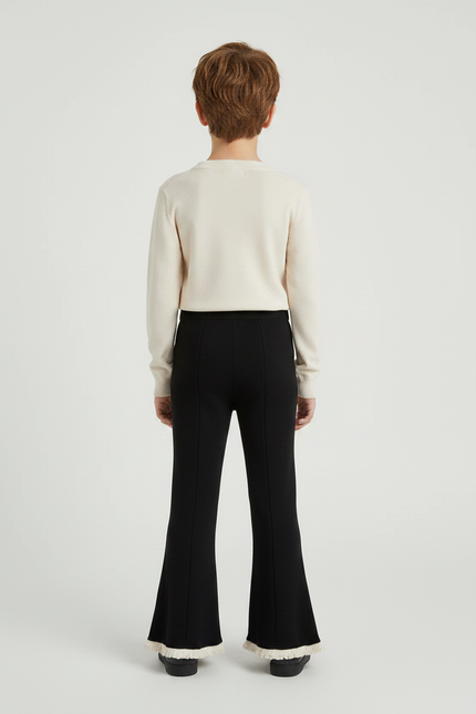 Pantalon Noir Évasé Dentelle Crème Tricoté Fille - Maille - vue 2