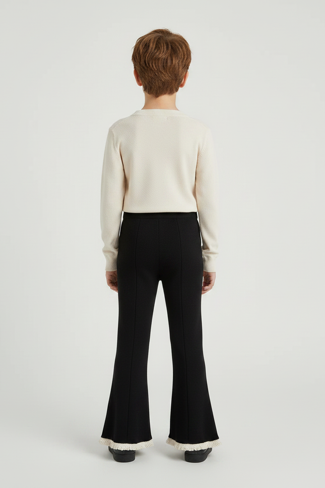 Pantalon Noir Évasé Dentelle Crème Tricoté Fille - Maille - vue 2