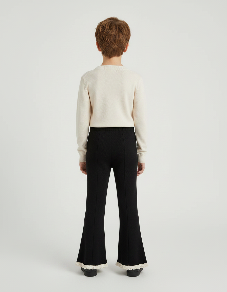 Pantalon Noir Évasé Dentelle Crème Tricoté Fille - Maille - vue 2