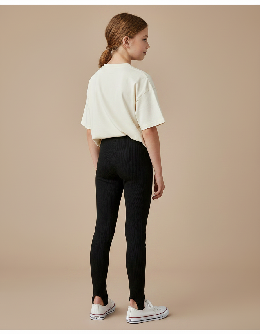 Pantalon Noir Côtelé Moulant Fille - Maille - vue 2