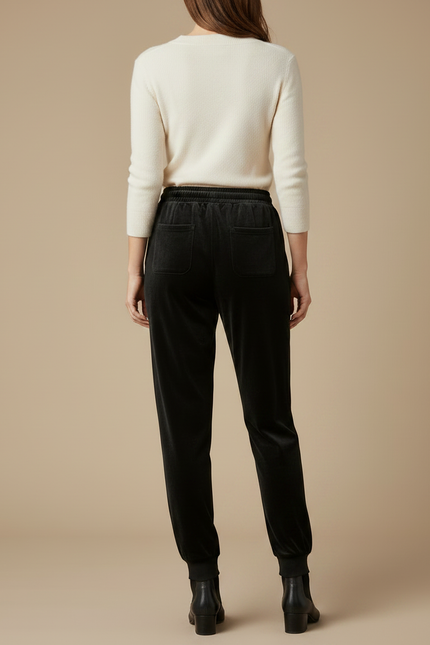 Pantalon Noir Velours Côtelé Taille Haute Ample Femme - Cordé - vue 2