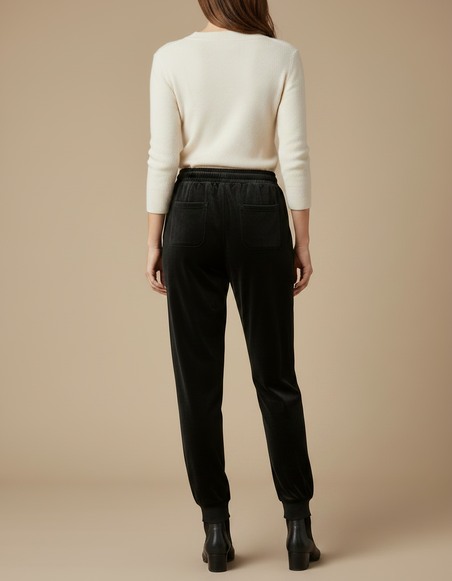 Pantalon Noir Velours Côtelé Taille Haute Ample Femme - Cordé - vue 2